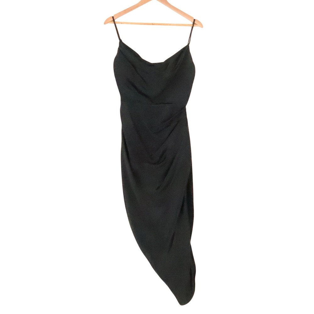 House of CB Reva Draped Cowl Midi Dress Womens Size S Black Evening Formal LBD