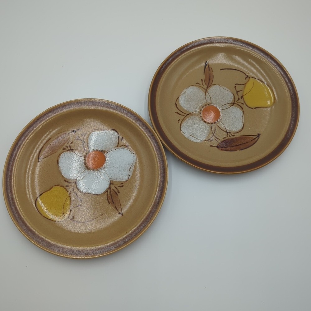 Hand Painted Ovenproof Stoneware Japan Dogwood Floral Heavy Salad Plate Set of 2