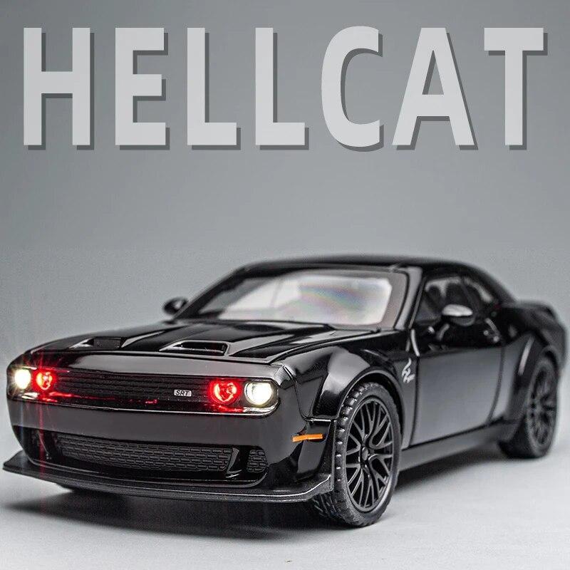 Dodge Challenger Hellcat Toy Car 1:32 Diecast, Pull Back, Sound & Light Model