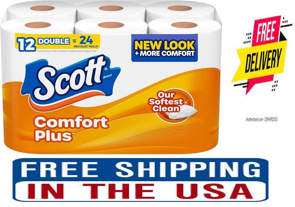 Scott ComfortPlus Toilet Paper, 12 Double Rolls,231 Sheets per Roll 1-Ply Tissue