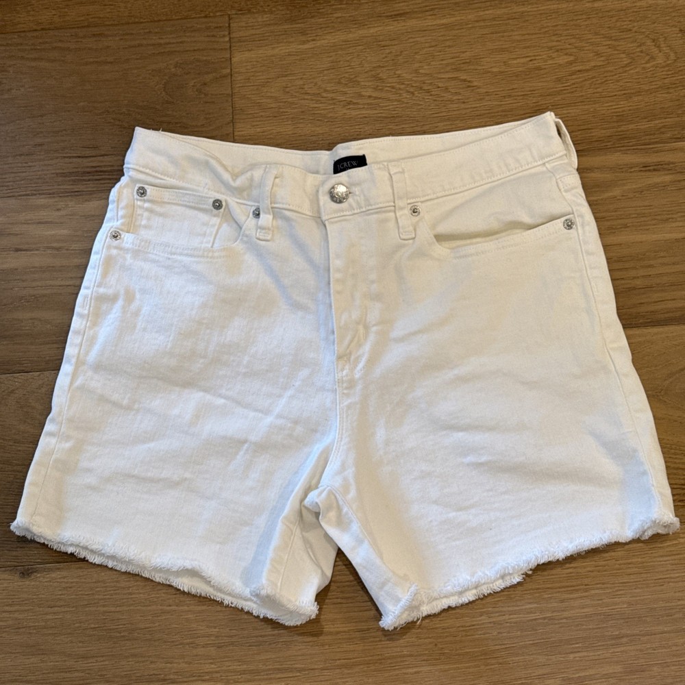 J. Crew Denim Shorts 28 White High-Rise Raw Hem Stretch Women's