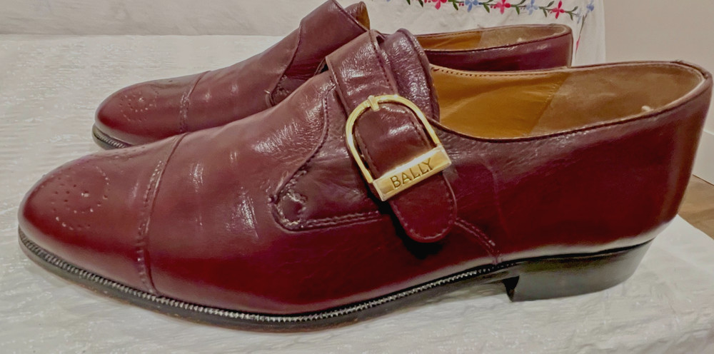Vintage 1980s Bally Men’s Burgundy Leather Monk Strap Dress Shoes Size 8 Italy