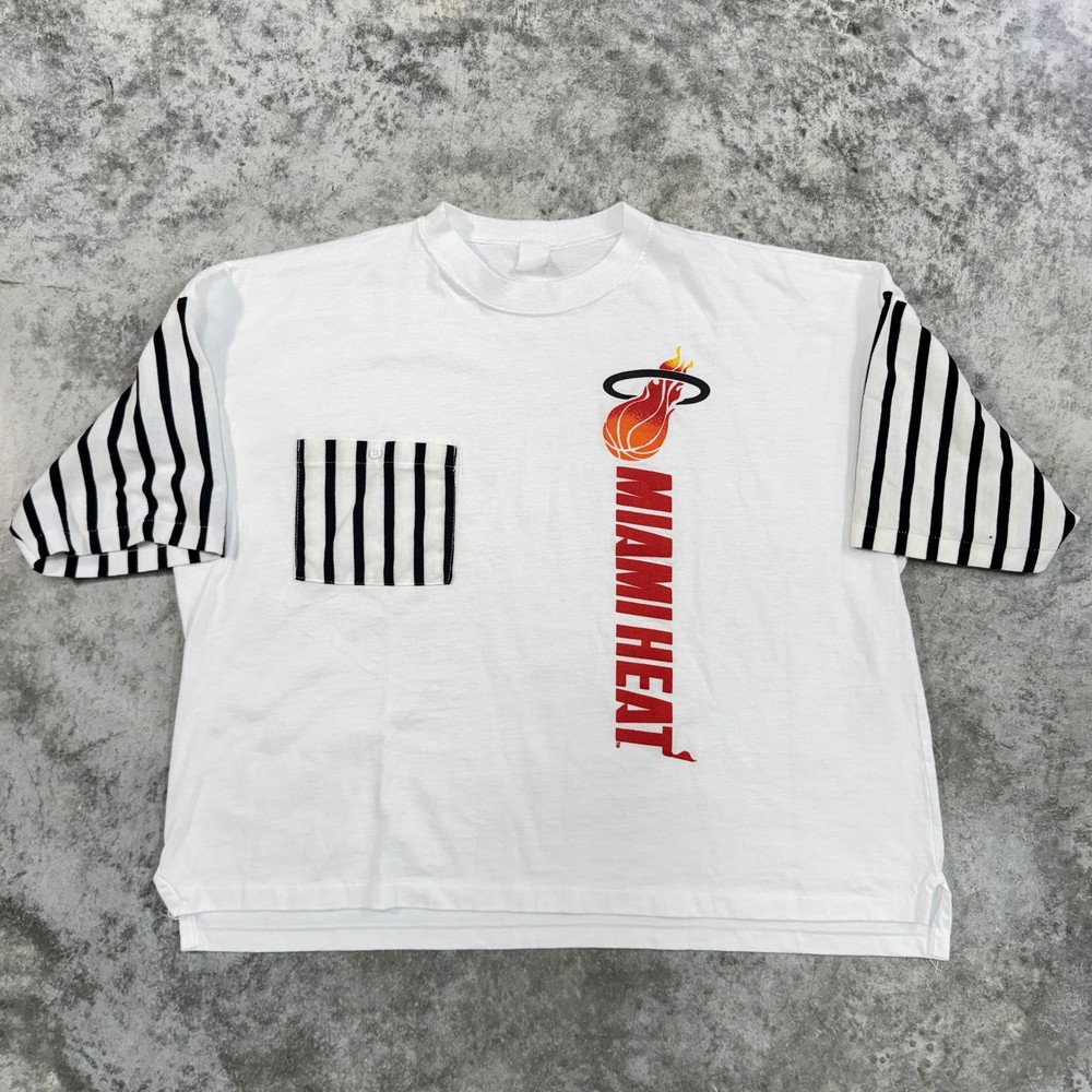 Vintage Miami Heat Shirt Mens XL White Black Striped NBA Basketball 90s Tee
