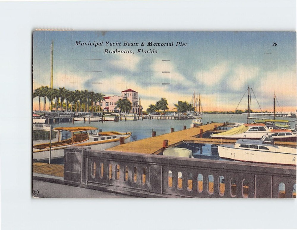 Postcard Municipal Yacht Basin & Memorial Pier Bradenton Florida USA