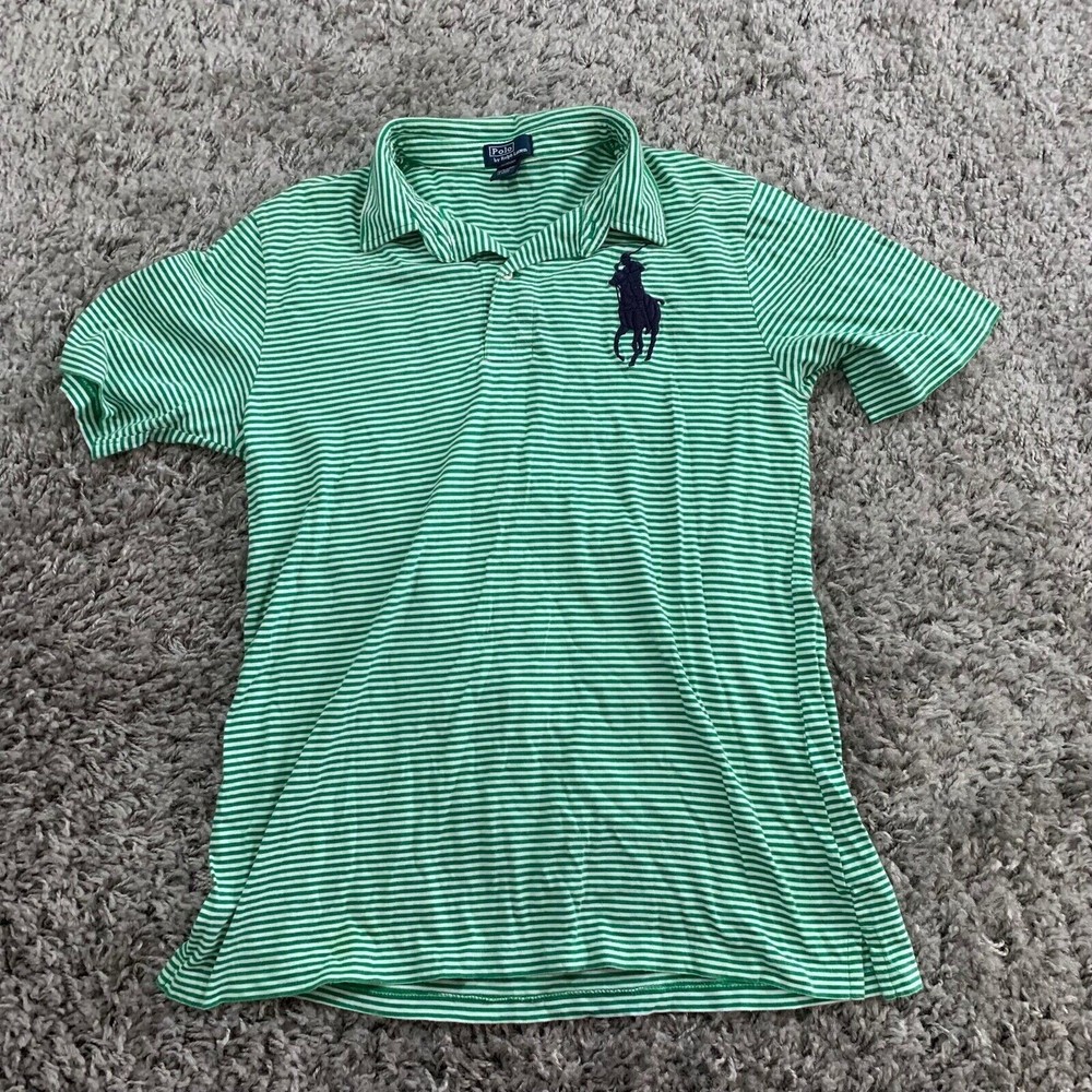 Polo Ralph Lauren Kids XL 18-20 Green White Striped Big Pony Polo Shirt