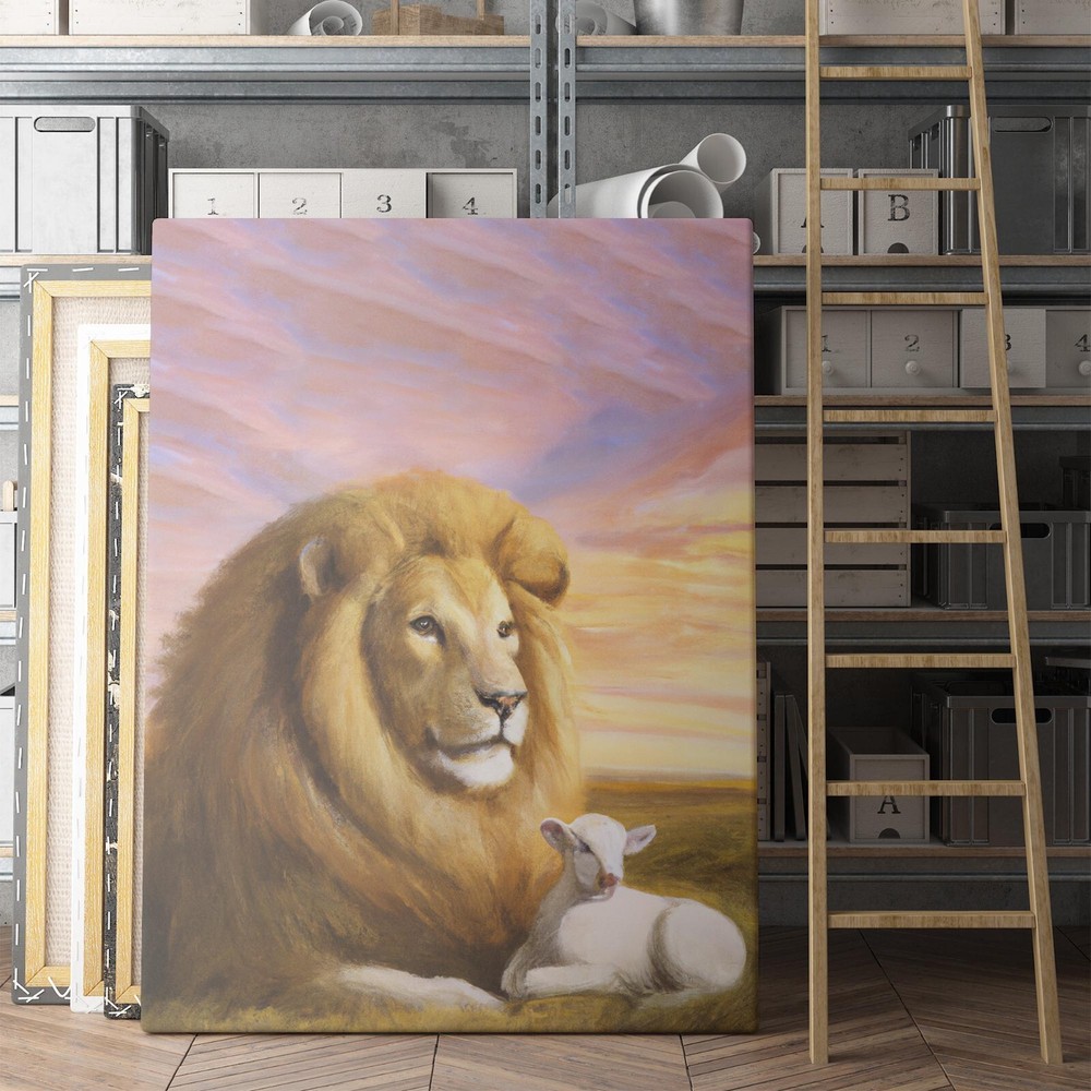 Lion and Lamb Jesus Bible Christian Canvas Wall Art Decor  