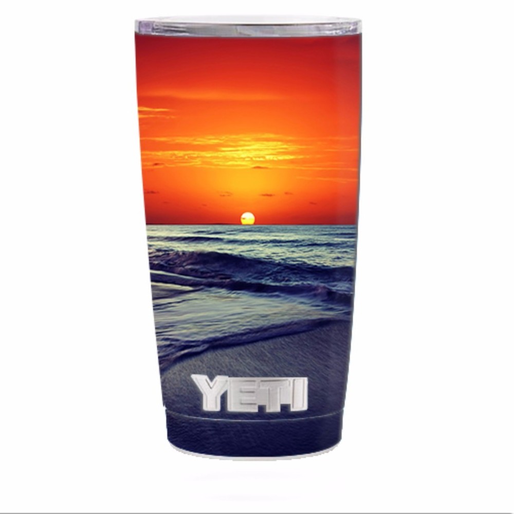 Skin Decal for Yeti 20 oz Rambler Tumbler / October Sunset on Beach