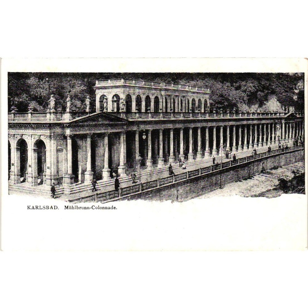 Karlsbad Muhlbrunn Colonnade Antique Postcard Karlovy Vary Czech Republic B&W