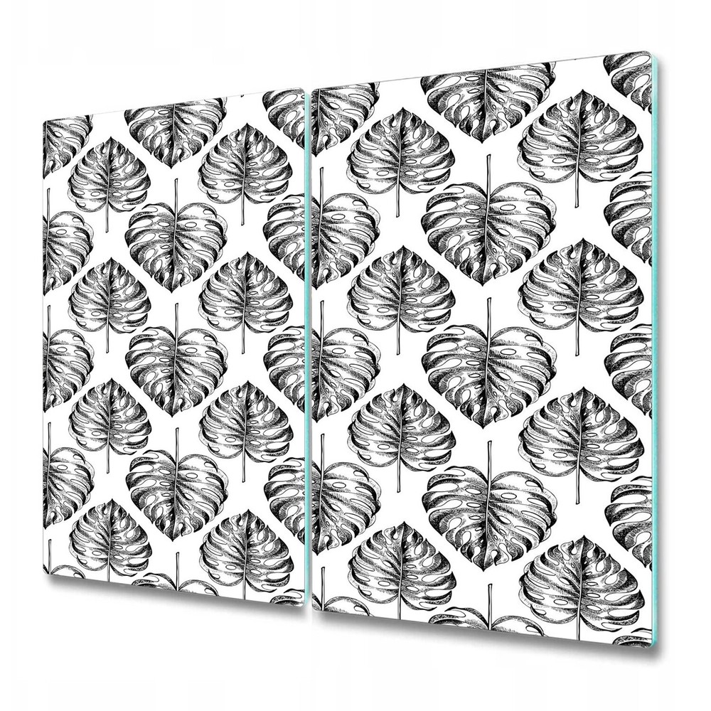 Glass Worktop Saver Monstera Leaf Tropic Floral Black and White 2x30x52