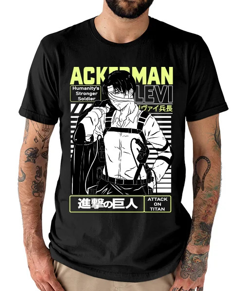Anime Levi Ackerman Soldier Attack On Titan Black T-Shirt