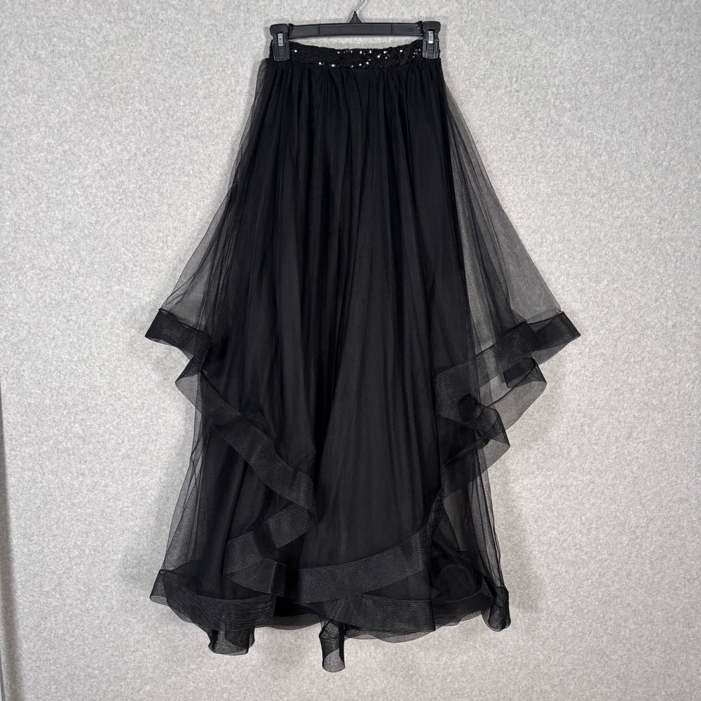 Mesh Tulle Tiered Ruffle Tutu Midi Skirt XS Sequin Whimsigoth Fairy Grunge