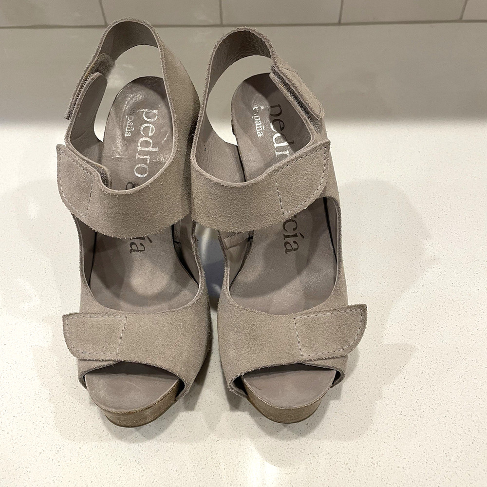 Pedro Garcia Gray Suede Maryse Slingbacks Suede Sandals Heels 37.5