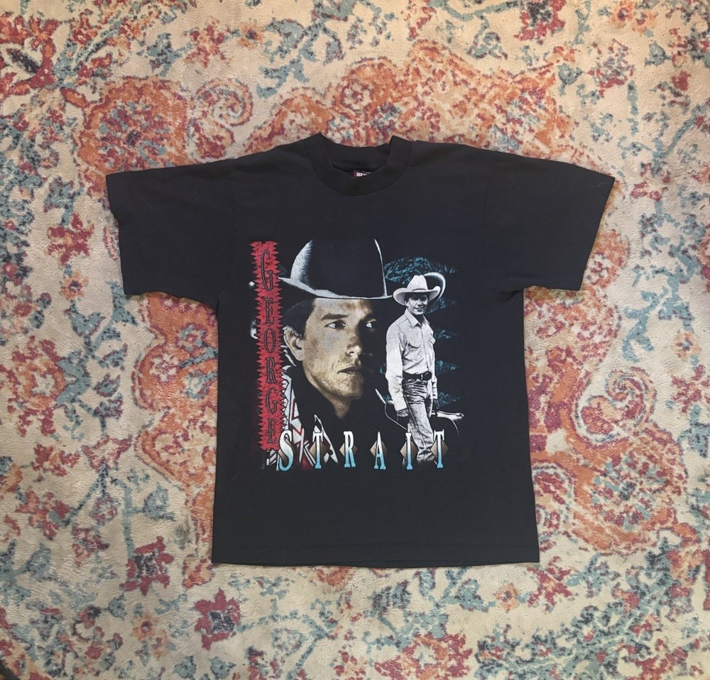 Vintage George Strait T Shirt Men's Large Tour Concert Single Stitch USA 90s
