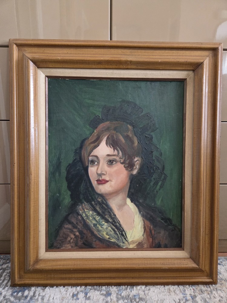Vintage Framed Oil Portrait Painting Victorian Lady Woman Canvas Wall Art Large