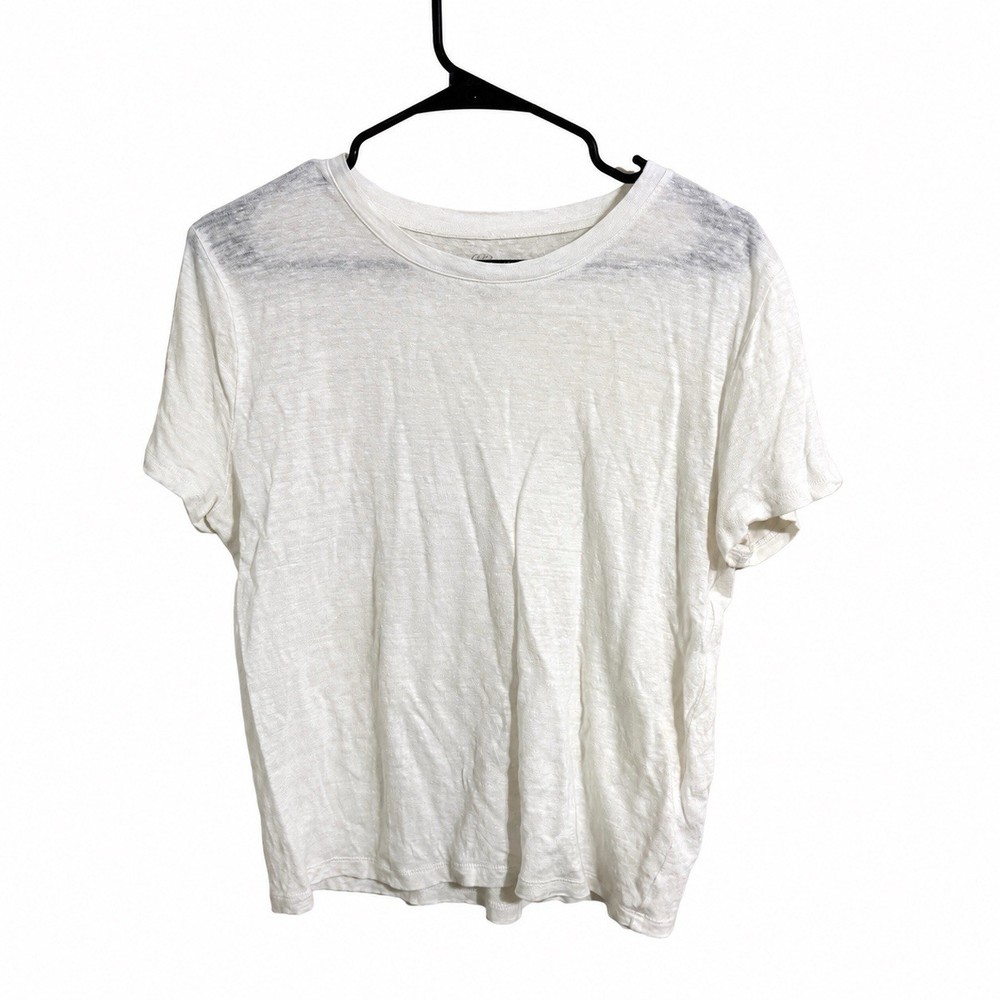 J.Crew Vintage 100% Linen White Short Sleeve Tee T Shirt Lightweight Summer Med