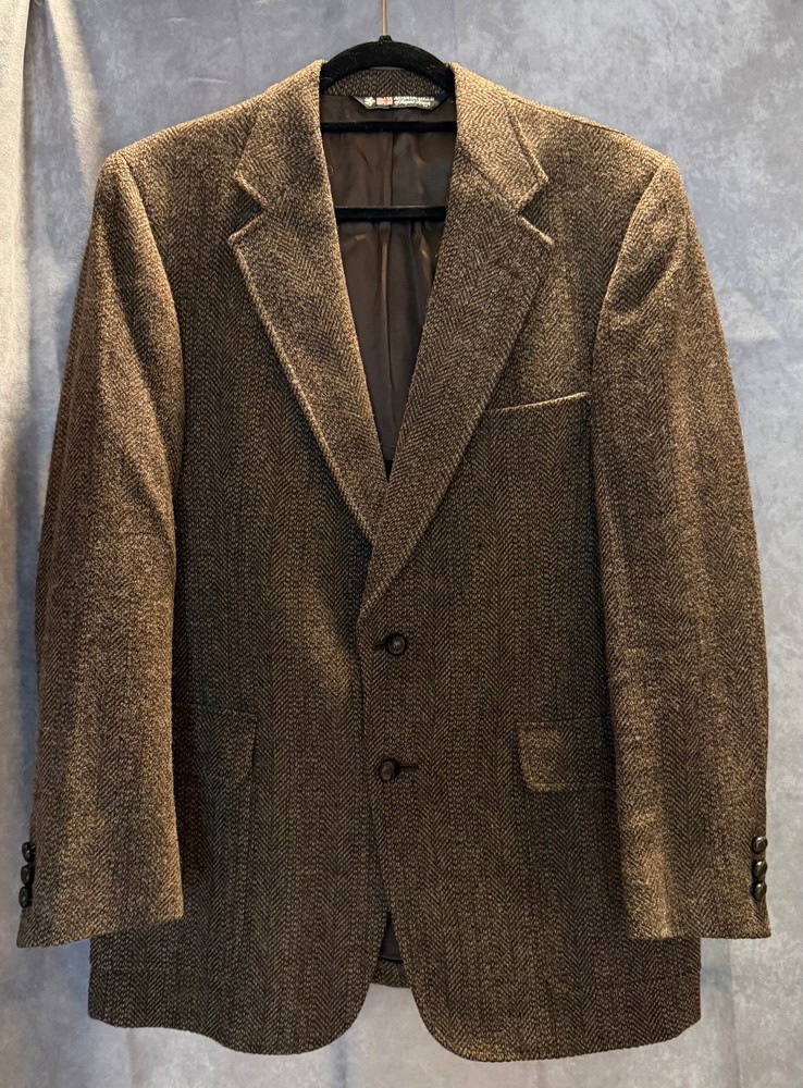 Austin Reed Pure Virgin Wool Herringbone Tweed Blazer Brown 40R–42R USA Made