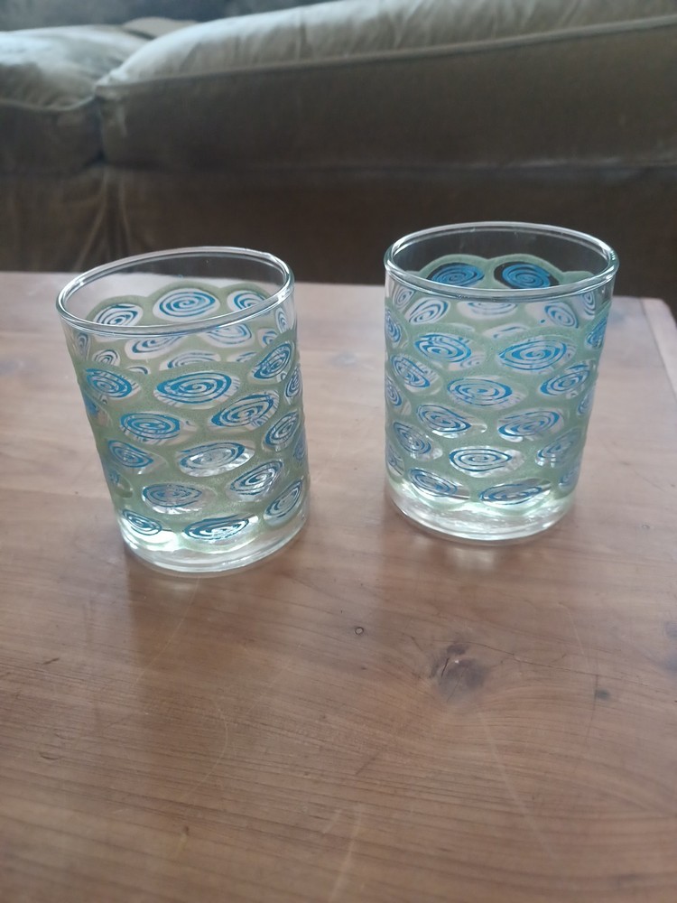 Vintage Libbey Peacock Lowball Whiskey Glasses Set Of 2