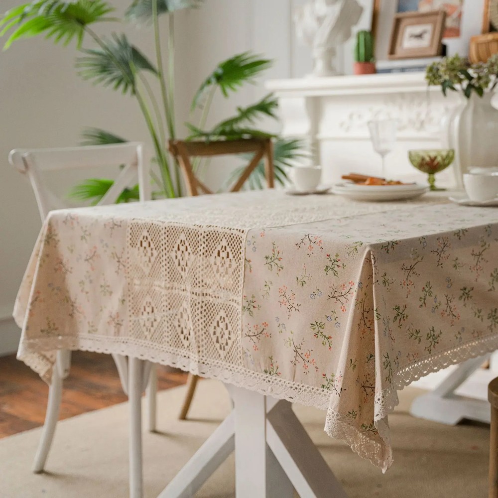 Lace Split Hollow Out Tablecloth with Tassels Tea Table Cover
