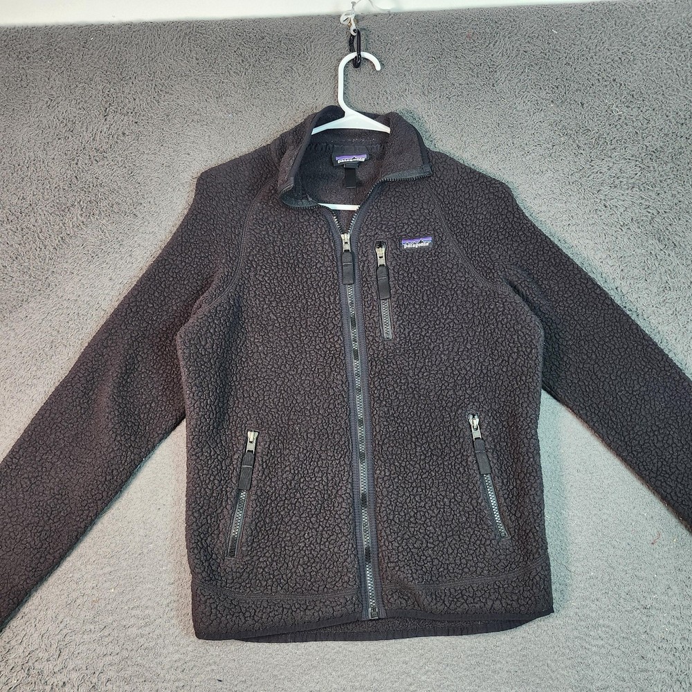 Patagonia Jacket Mens Small Black Fleece Full Zip Lined Hiking Outdoor Pockets