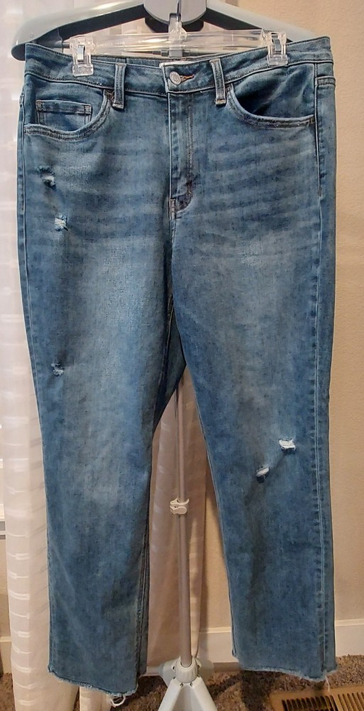 Klique B Jeans Juniors Size 13 Blue Denim Frayed Hem Med Wash Distressed