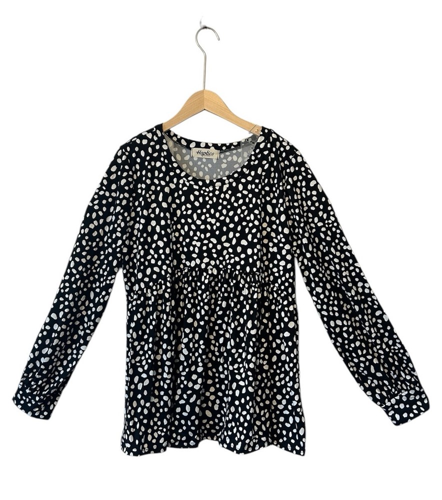 Abstract Polka Dot Black White Long Sleeve Top by Holly Harper Size L-image