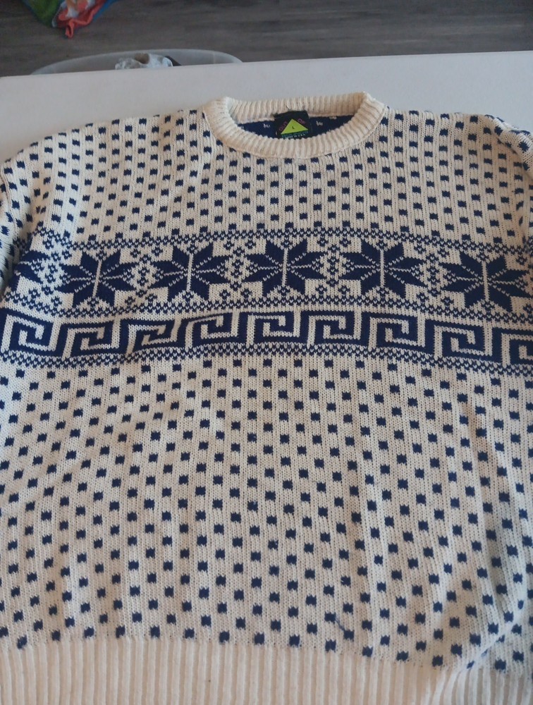 Vintage Sweater Men's SZ L Fair Isle Nordic Retro Ski Geometric Knit Ribbed USA