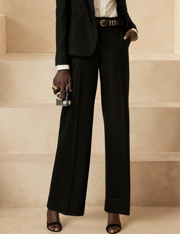 Banana Republic 8 High Rise Wide Leg Italian Wool-Blend Pant 8 Black #773535