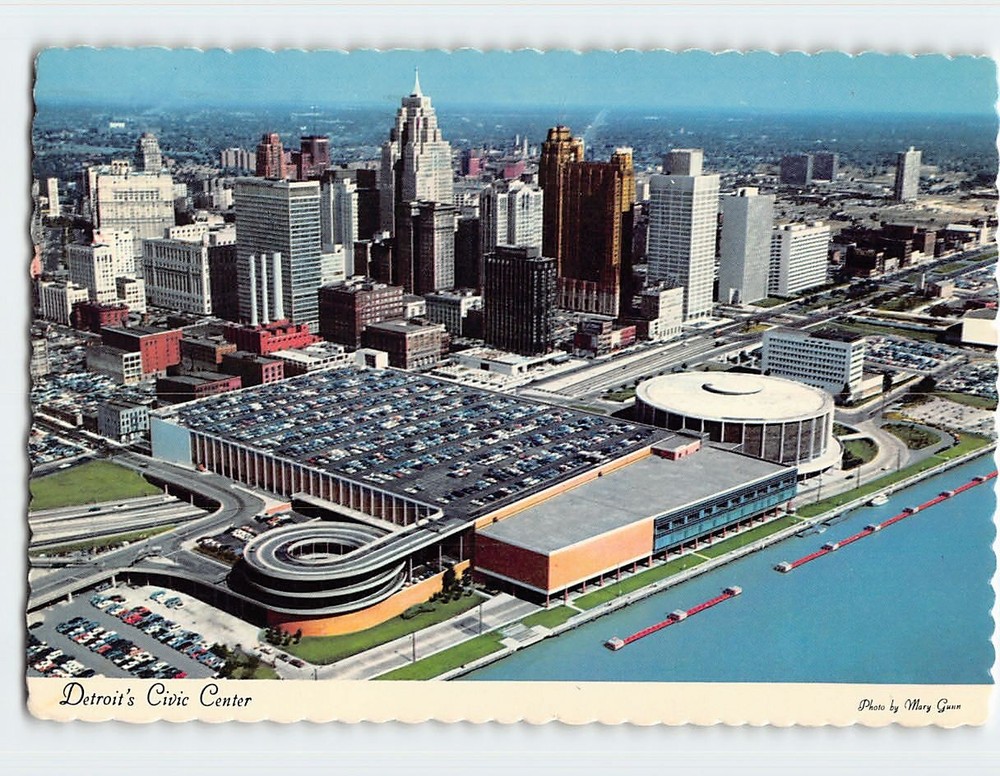 Postcard Aerial View Civic Center Detroit Michigan USA