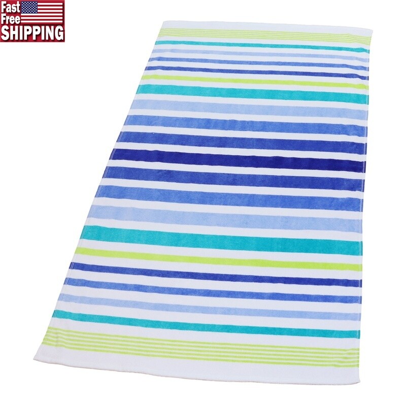 Soft Fast-Dry Cotton Beach Towel Absorbent Multi-Stripe for Pool Lake Travel