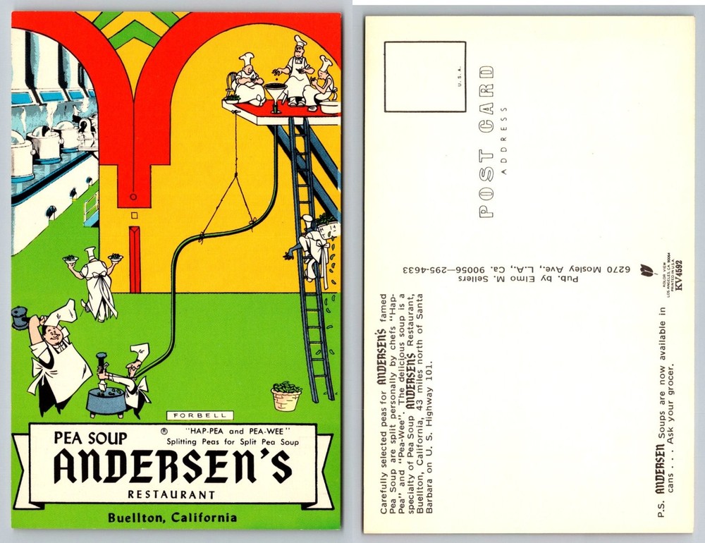 Andersen's Pea Soup Restaurant Buellton CA Vintage Cartoon Postcard