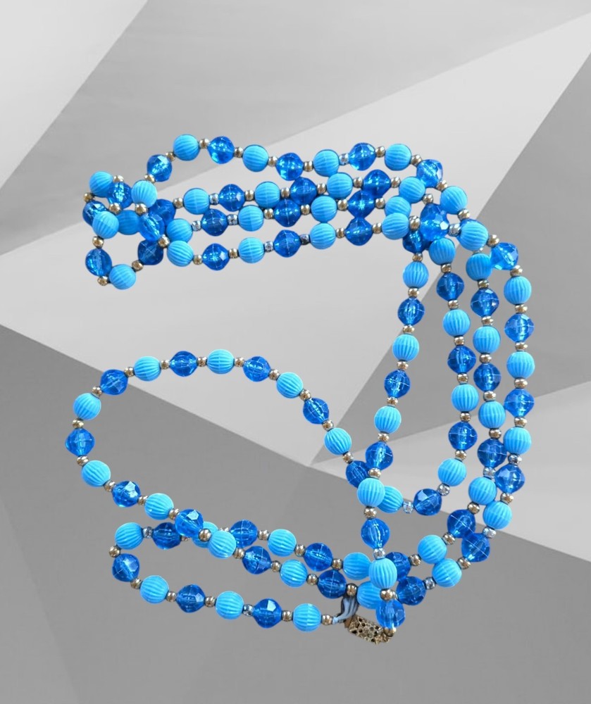 Vintage 1960s 2 Tone Blue Acrylic Bead Necklace Retro Next Day Shipping