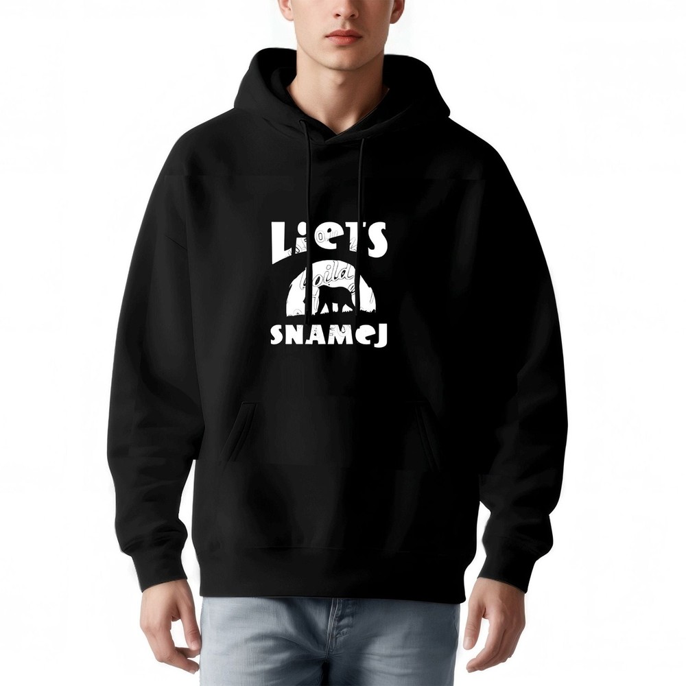 Men's Loose Fit Hoodie with Front Pocket Drawstrings Featuring ' LIES SNAMCJ '