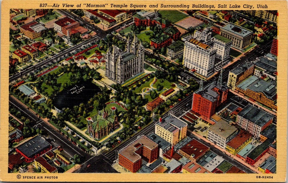 Dr Jim Stamps Air View of Mormon Temple Square Salt Lake City Utah Postcard