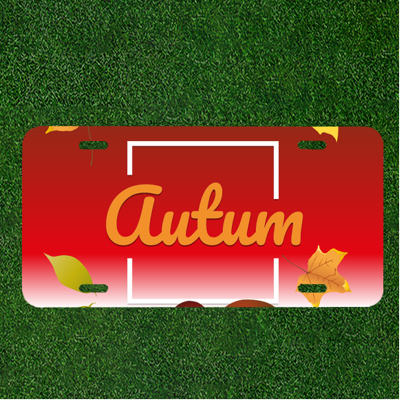 Custom Personalized Auto Tag With Autum Leaves Falling Design Art