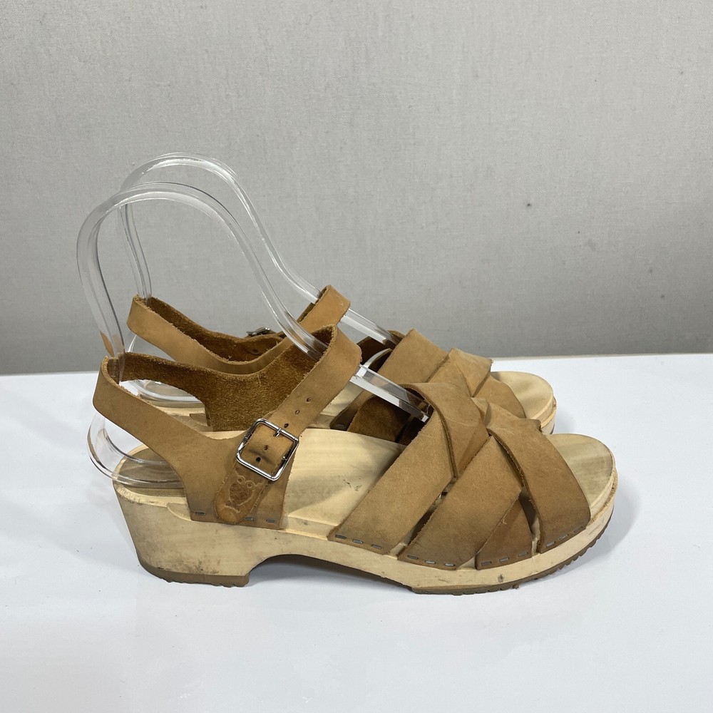 Sandgrens Sandals Clogs Women 41 US 10 Beige Strappy Rio Grande Minimalist Wood
