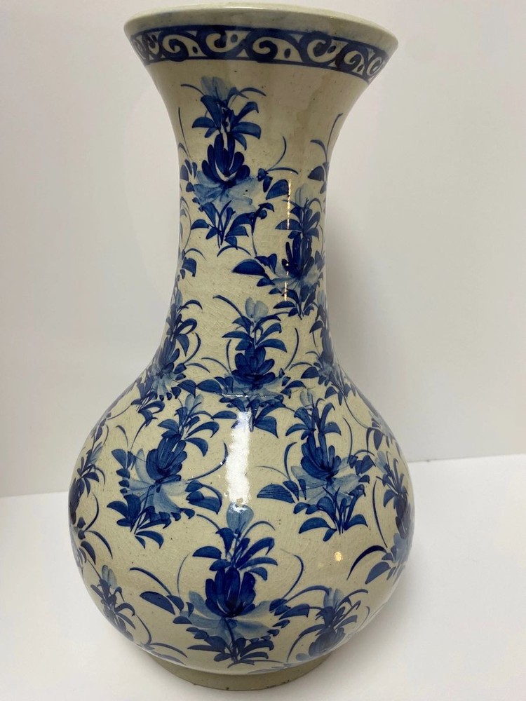 Blue & White Porcelain Vase with Floral Pattern