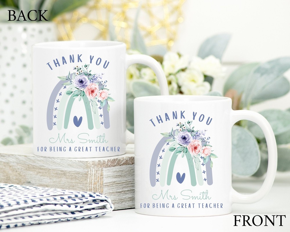 Personalised Thank You Teacher Mug Teachers Rainbow Mug Teacher Gift End Of Year