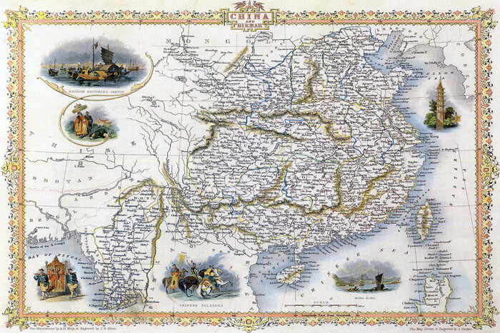 1800'S MAP CHINA BIRMAH HONG KONG SEA VINTAGE POSTER REPRO