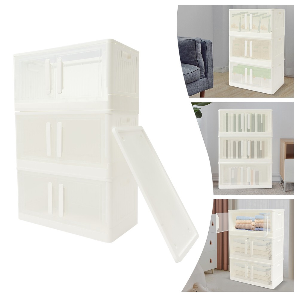 Stackable 3-Bin Storage Cabinet with Lids and 4 Wheels