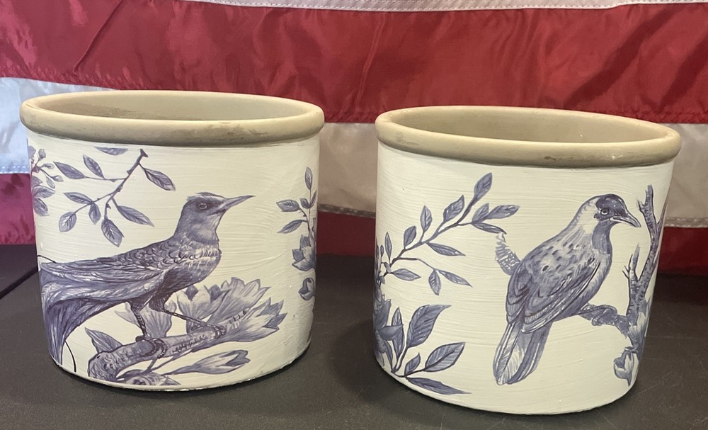 Sullivan Cement Vase Utensil Holder 5.75 x 5 Blue White Set of 2