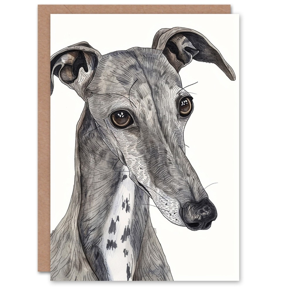 Dog Lover Cute Greyhound Whippet Watercolour Birthday Card