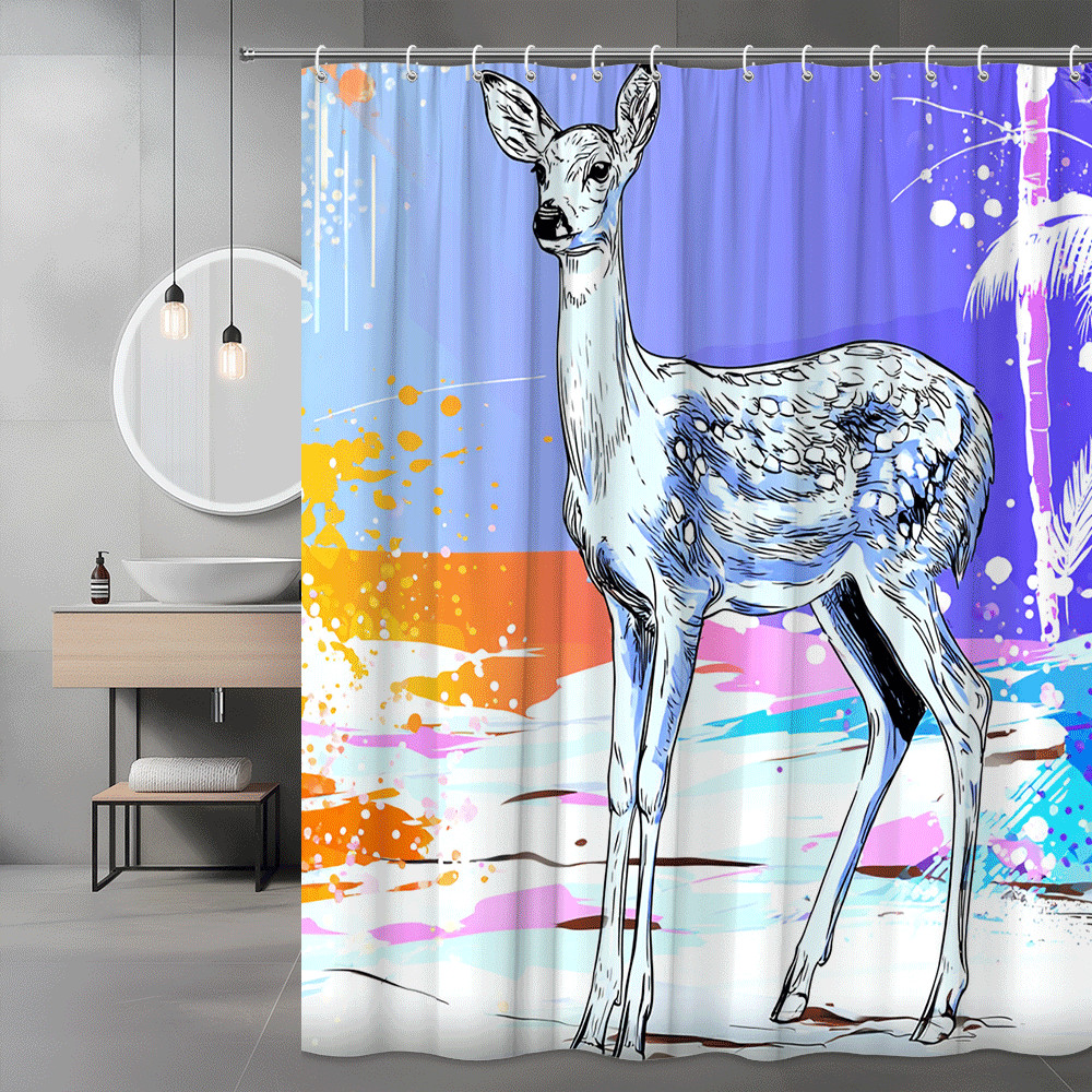 Deer Graphic Shower Curtain Colorful Abstract Art