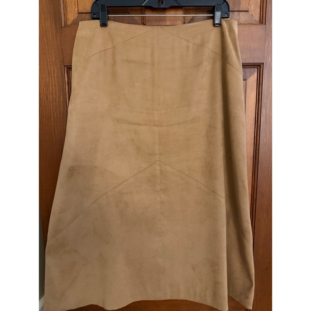 Talbots Faux-Suede Long Skirt Womens Size 14 Tan Lined Mid-Length Western Casual