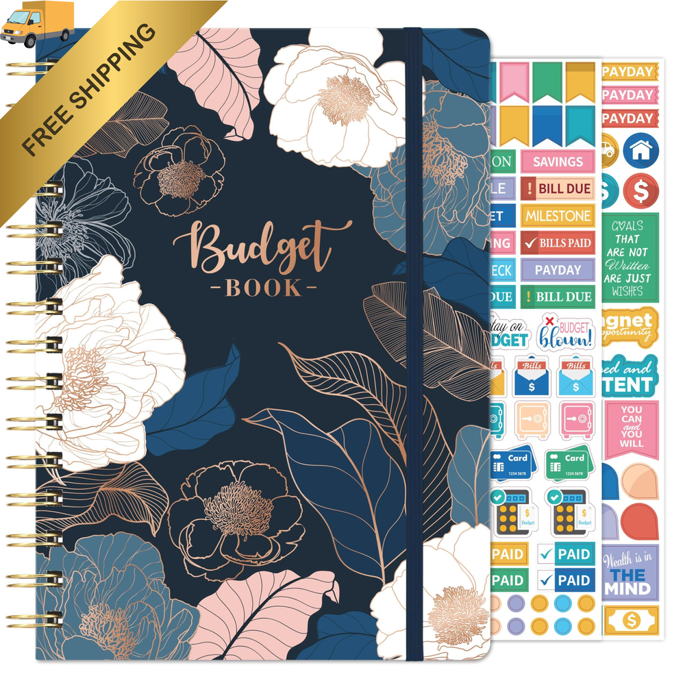 Budget Planner - Book with Bill Organizer Medium, Engraved Art Floral