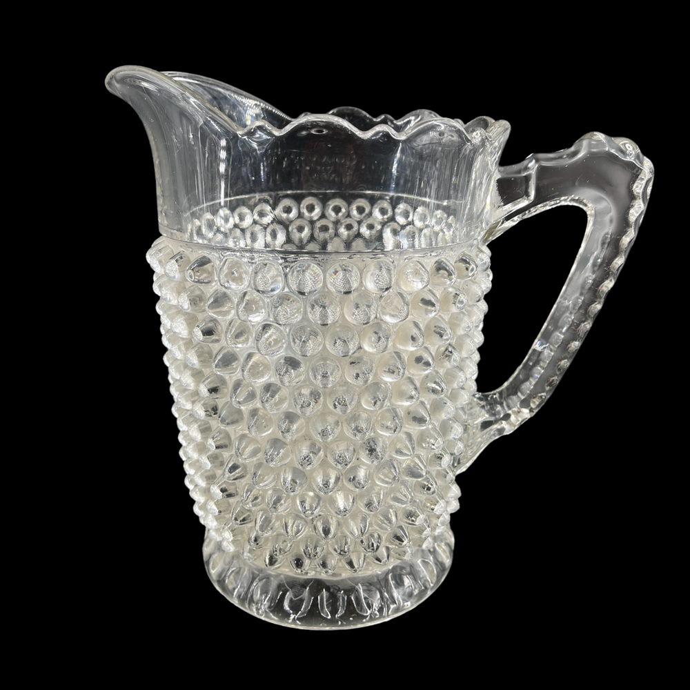 Antique EAPG Doyle Hobnail Glass Water Pitcher with Thumbprint Base and Scalloped Rim