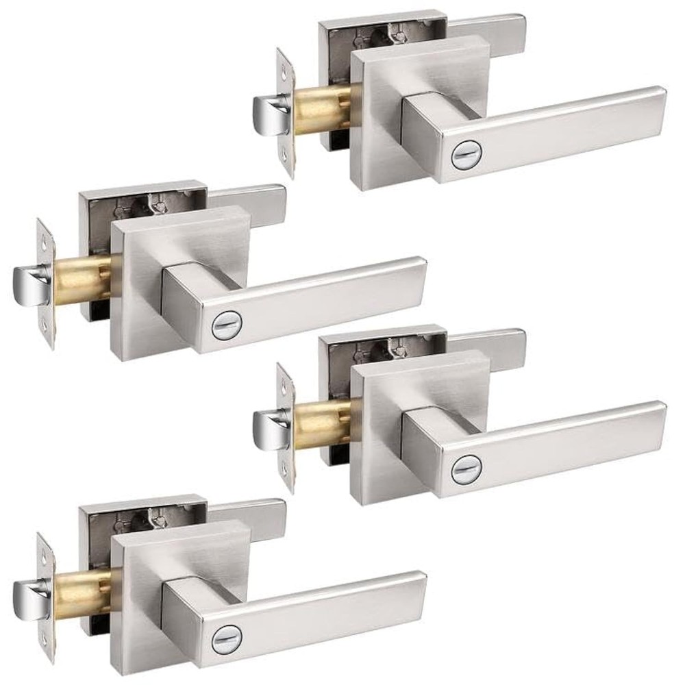 4 Pack Square Door Levers Door Locks, Keyless Privacy Handles Locksets Interi...
