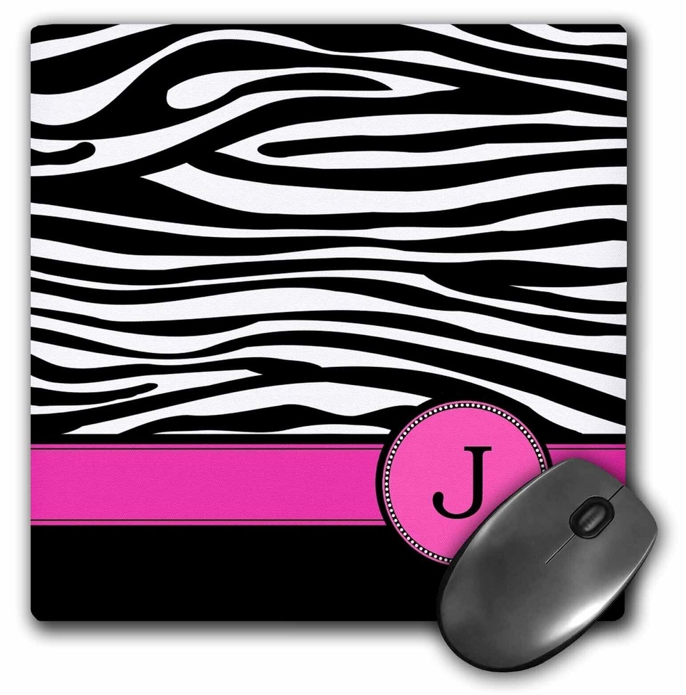 3dRose Letter J monogrammed black and white zebra stripes animal print with hot