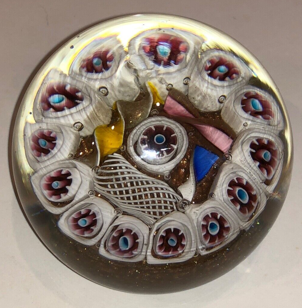 Abstract Floral Millefiori Glass Paperweight 2.5 Inch Mint Condition  -image