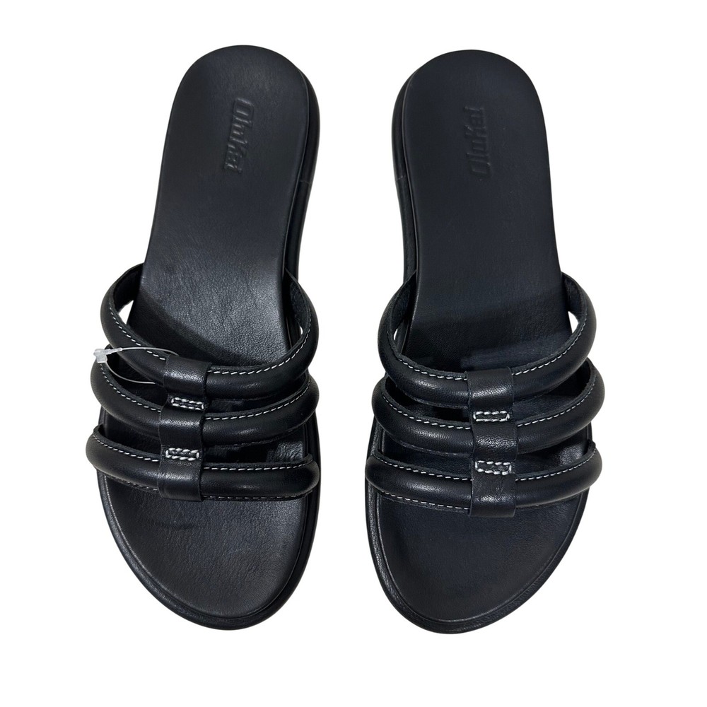 OluKai Womens Black Leather Tiare Slide Sandals Comfort Size 8W