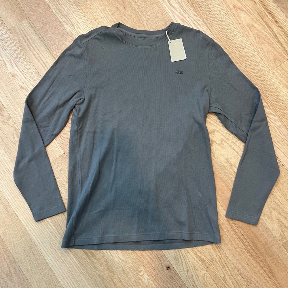 Lacoste Shirt Vintage Washed Thermal Long Sleeve Mens Size 6 XL Gray Waffle Knit